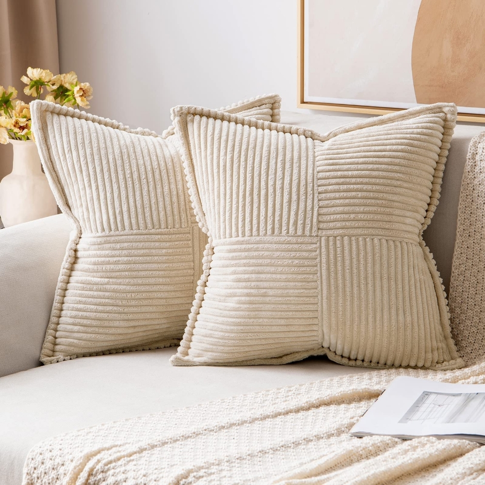 Corduroy Pillow Covers with Splicing Set of 2‎